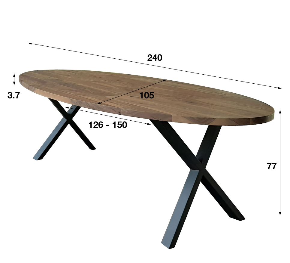 ovale tafel notenhout 240 cm