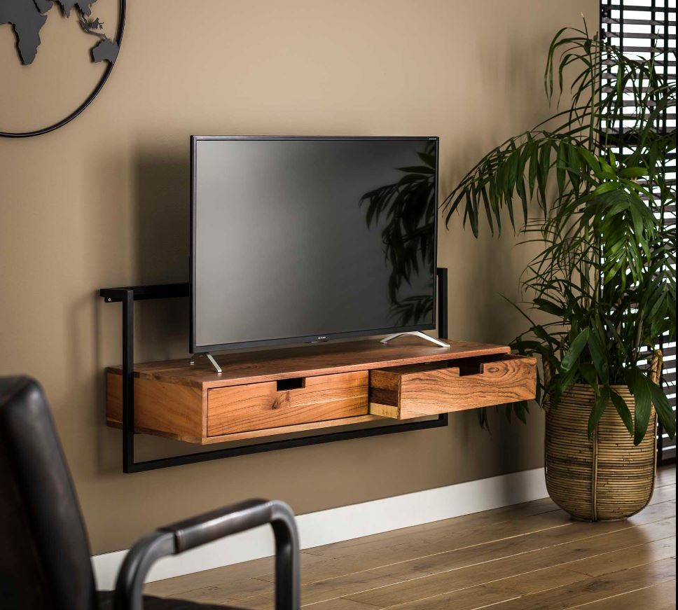 zwevend tv-meubel acaciahout 120 cm