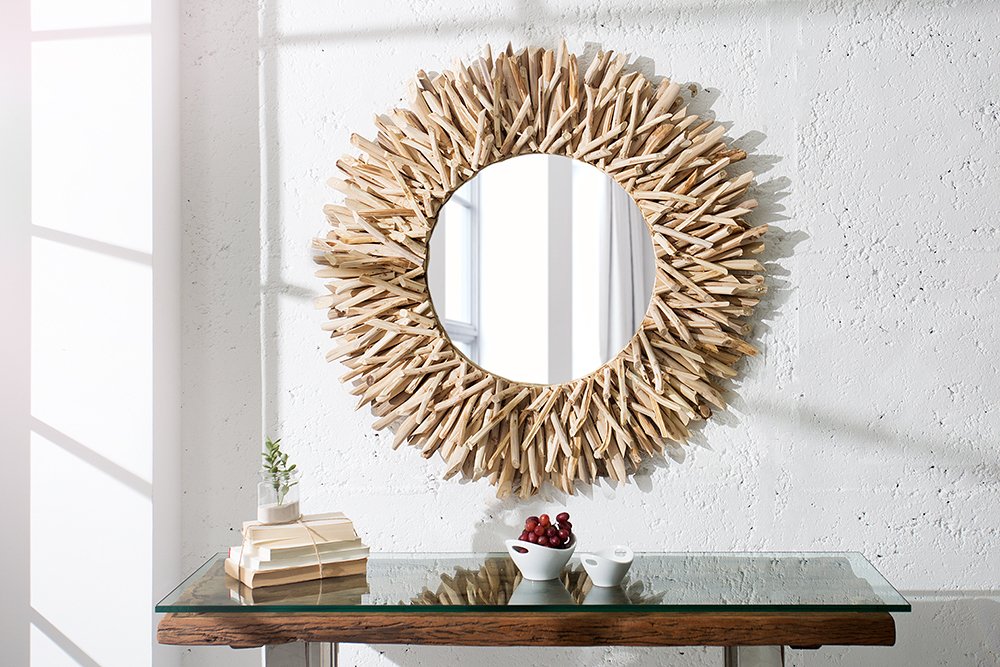 Ronde houten spiegel naturel