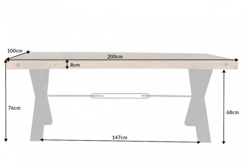 houten tafel met X frame 200 cm
