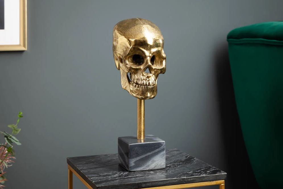 Beeld Skull doodshoofd goud marmer