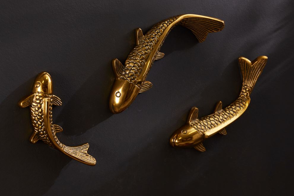 Koi vissen Wanddecoratie 3-delig antiek goud