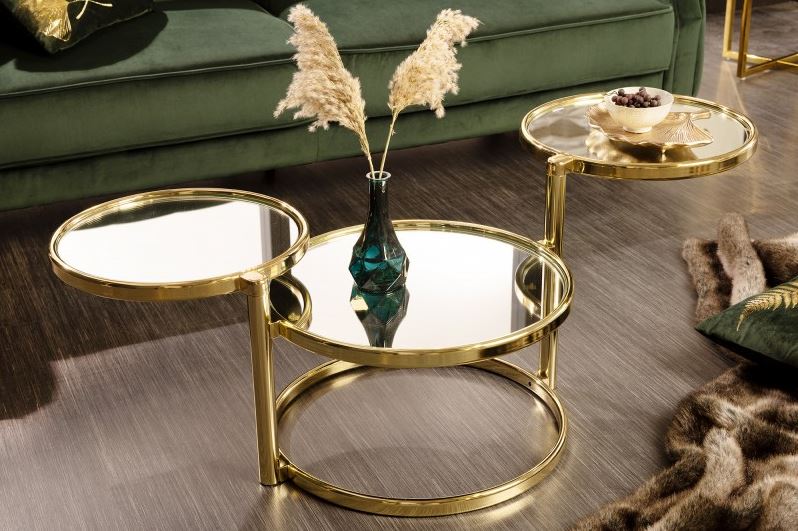ronde salontafel set goud spiegelglas