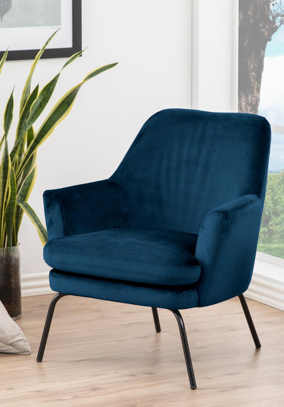 fauteuil velours blauw