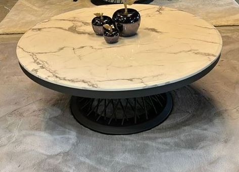 salontafel zwart met wit marmer 110 cm