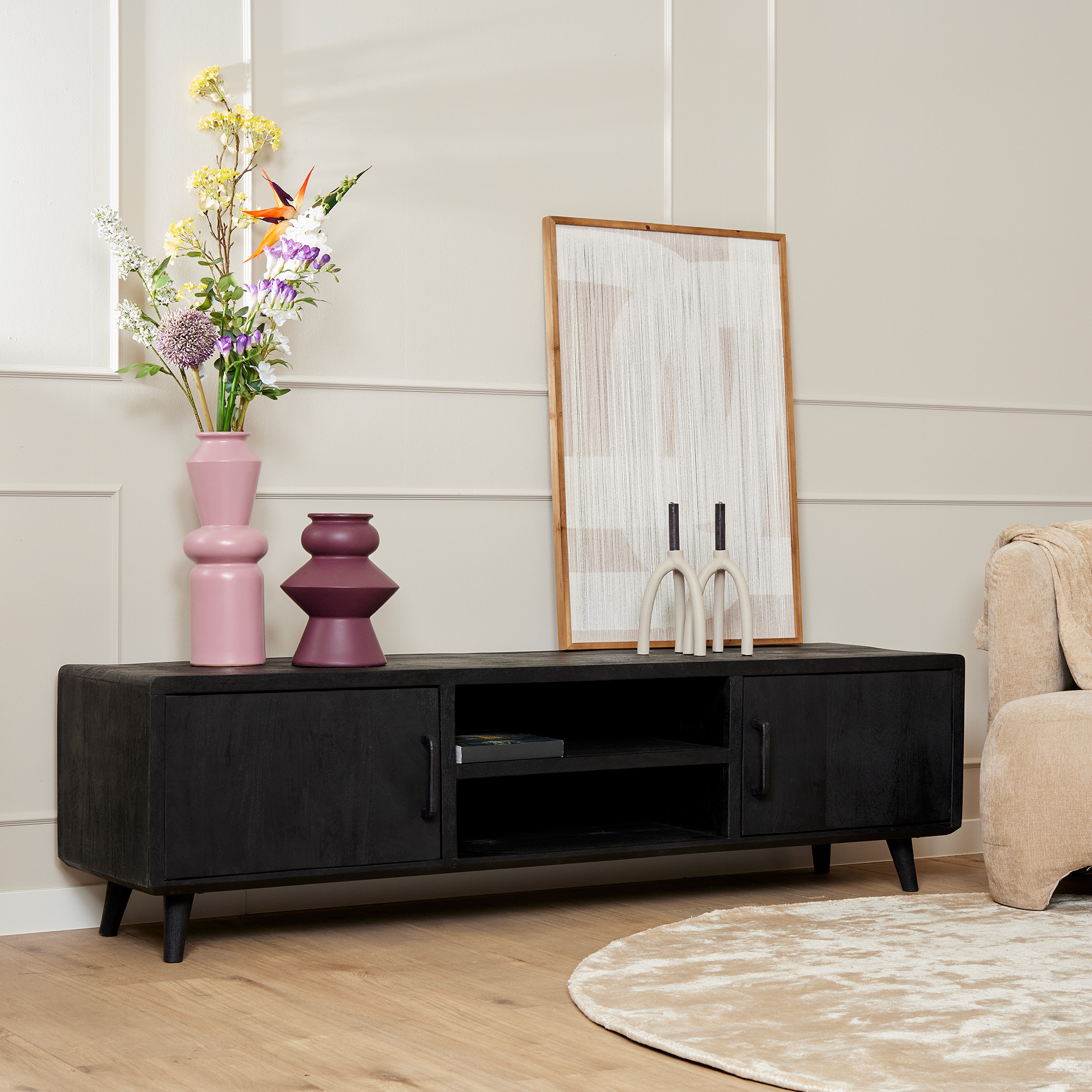 tv-meubel zwart mangohout 180 cm