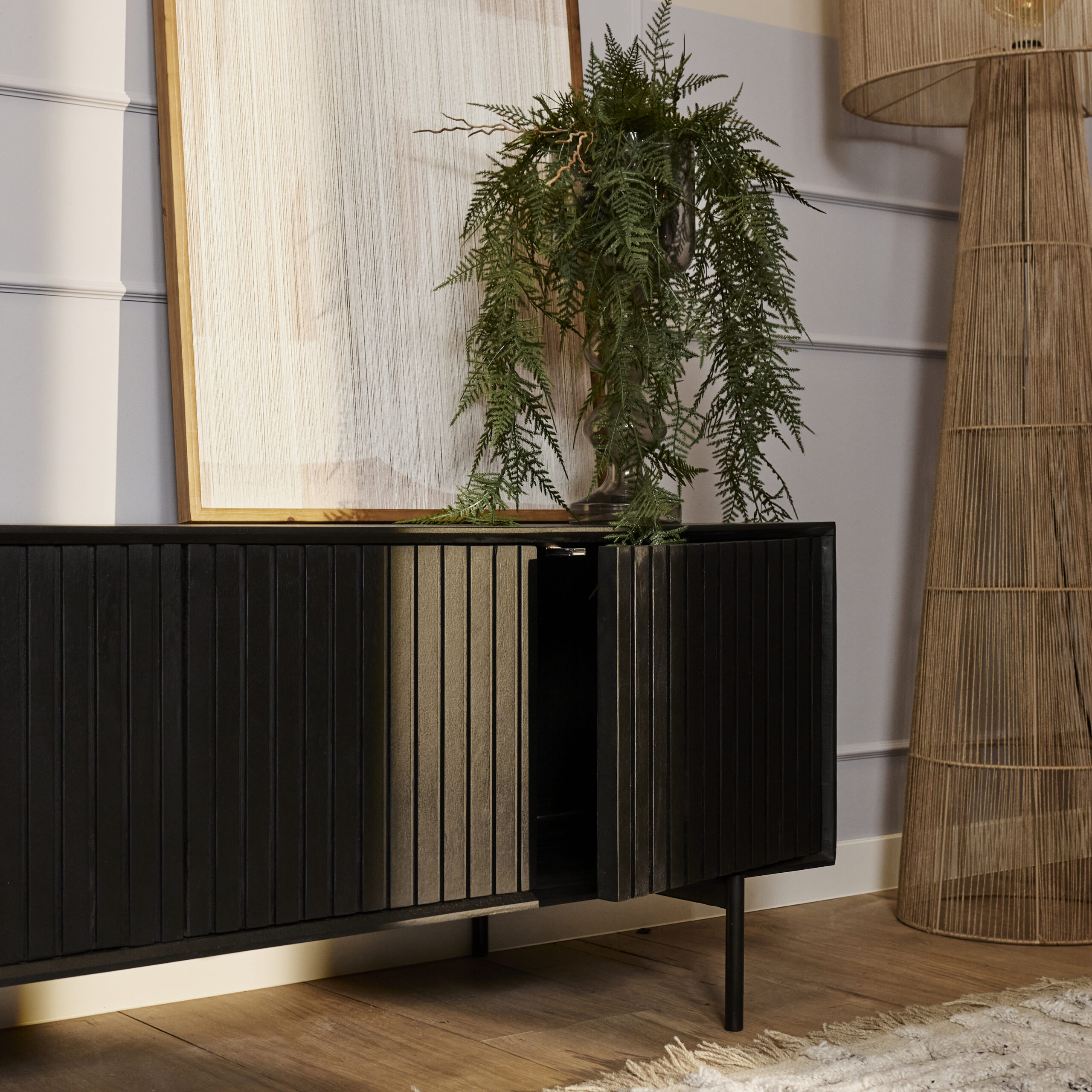 TV meubel Stripe mangohout zwart 165 cm