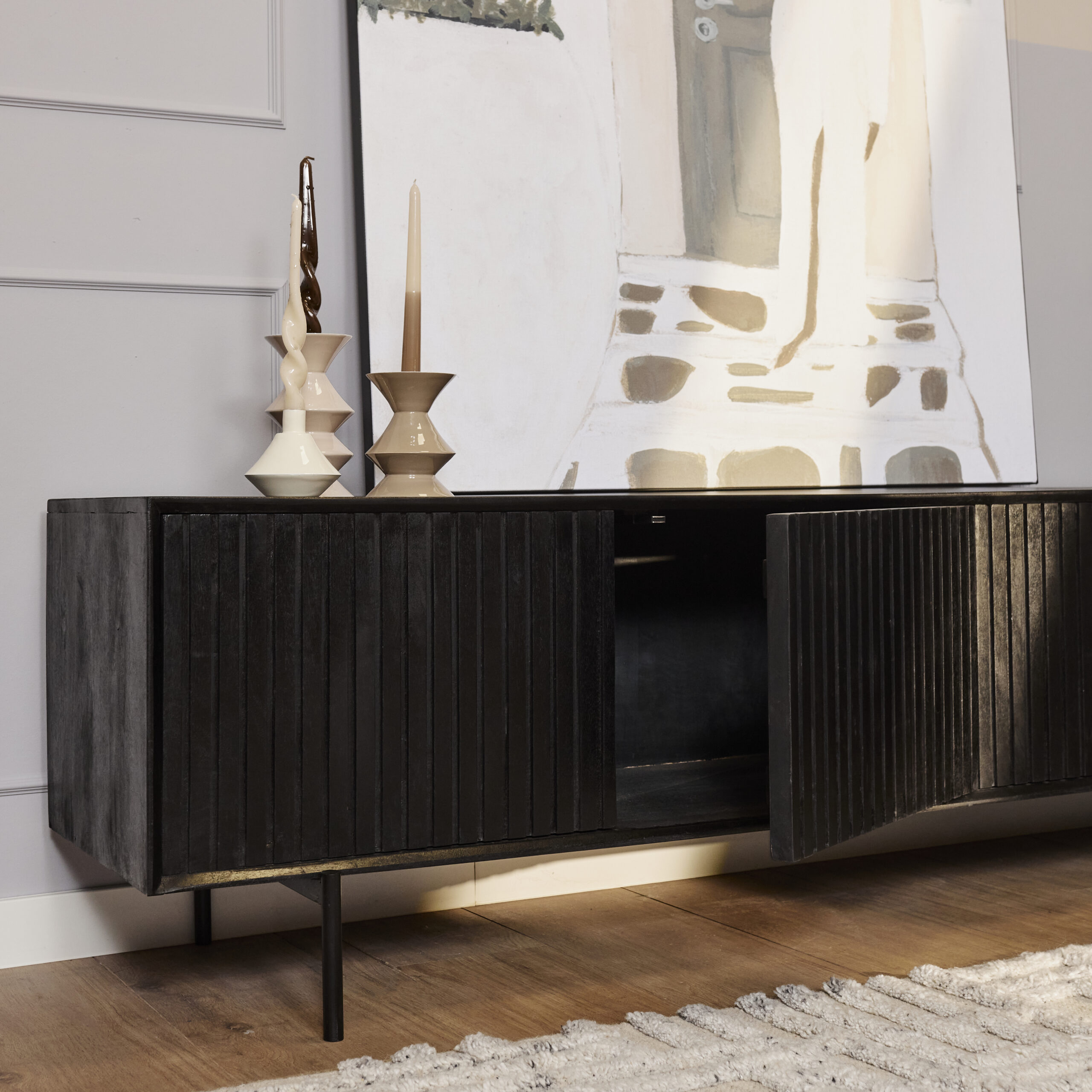 TV meubel Stripe mangohout zwart 210 cm