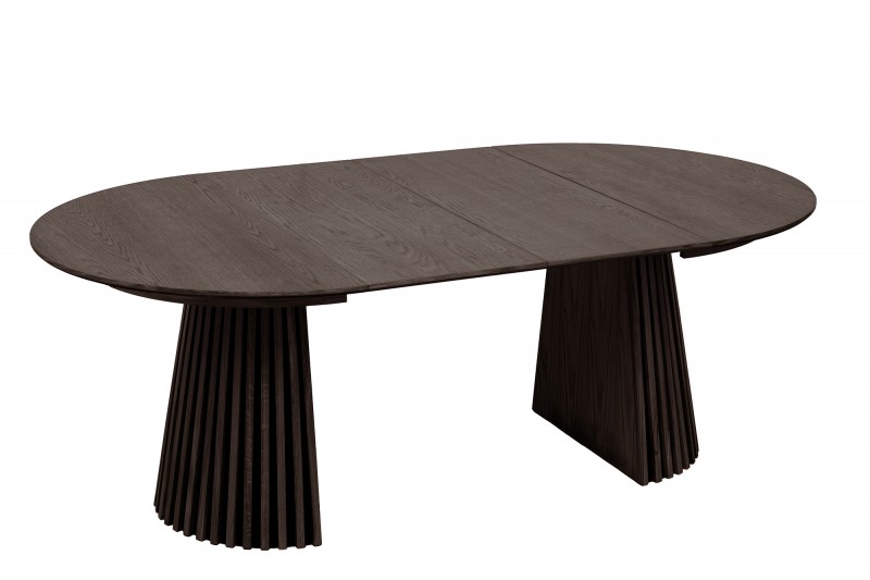 uitschuifbare ronde tafel donker eiken 120-200 cm