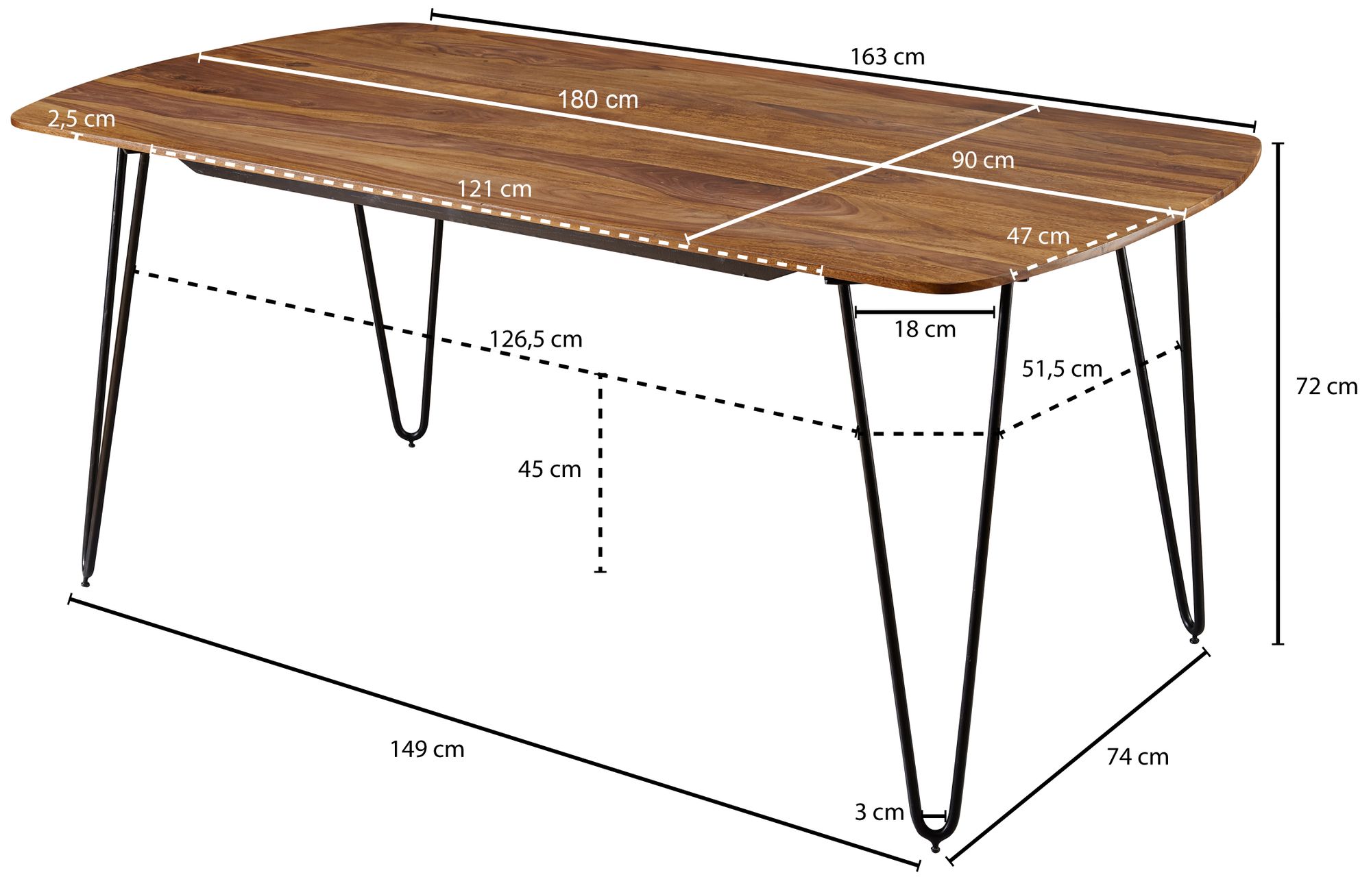 sheesham design tafel 180 cm
