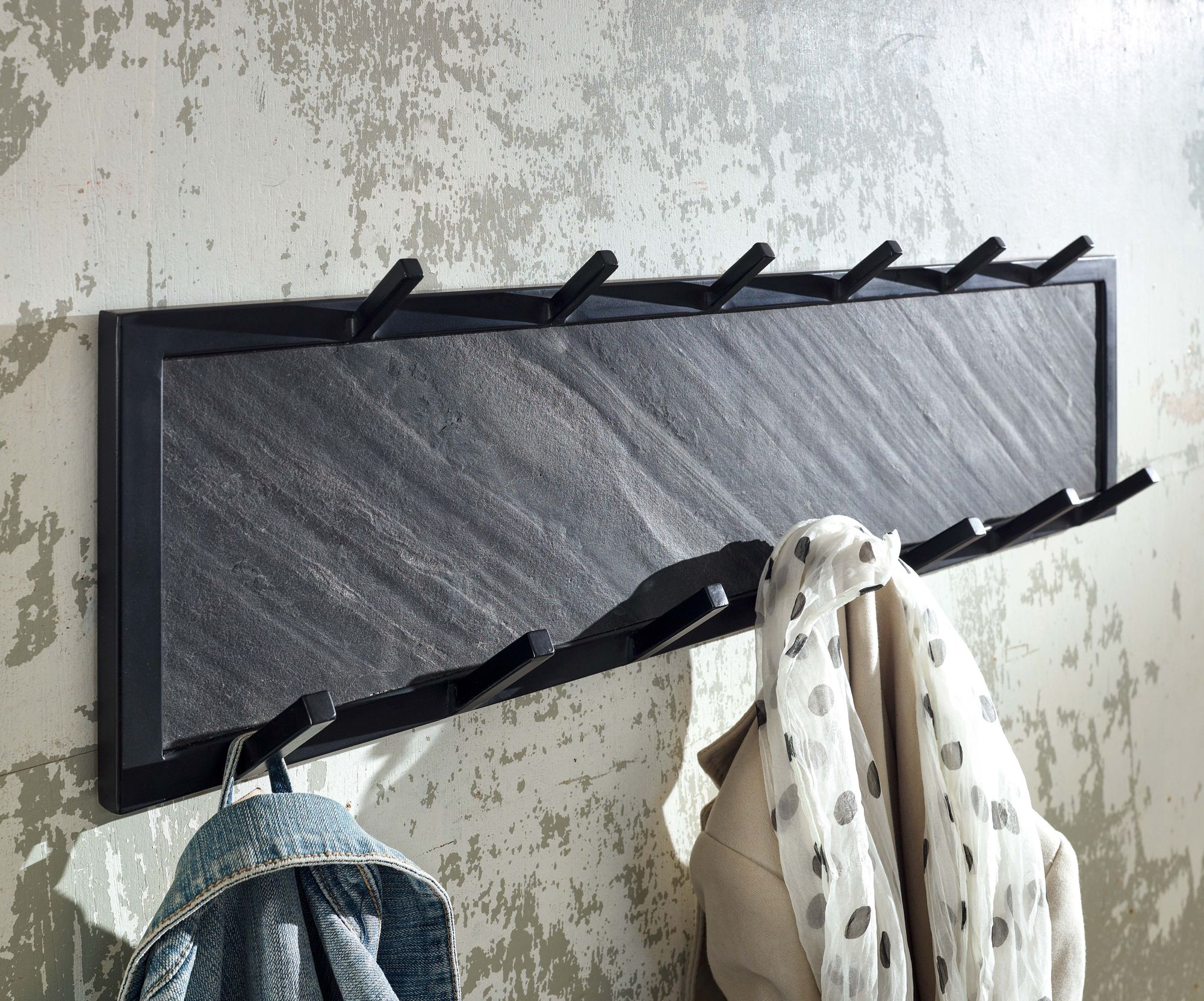 Garderobebank met kapstok zwart mangohout 110 cm