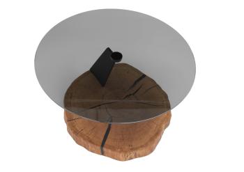 Salontafel eiken massief met grijs veiligheidsglas 75 cm