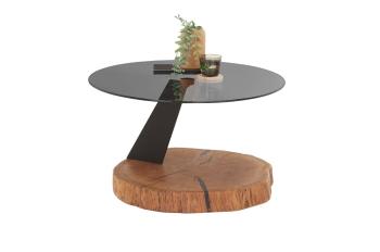 Salontafel eiken massief met grijs veiligheidsglas 75 cm