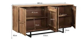 dressoir mangohout op frame 180 cm