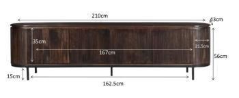 Afmetingen tv-meubel Noor 210 cm walnoot