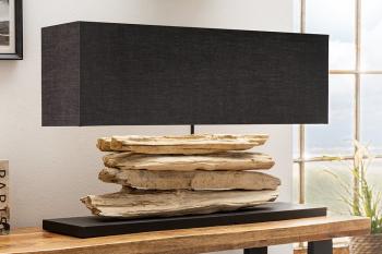 tafellamp zwart met houten sokkel 80 cm