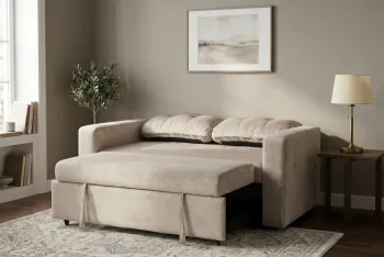 2-zits slaapbank champagne beige velvet stof 142 cm