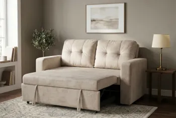 2-zits slaapbank champagne beige velvet stof 142 cm