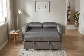 2-zits slaapbank grijs velvet stof 142 cm