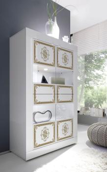 Vitrinekast hoogglans wit goud