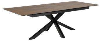 Zijaanzicht eettafel roestbruin keramiek 200-240 cm