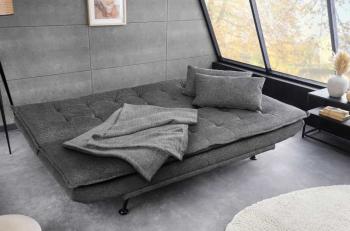 slaapbank grijs structuurstof met kussens 195 cm