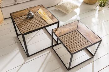 vierkante salontafel set mango rotan