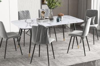 Eettafel glas wit marmer look