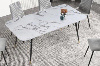 Eettafel glas wit marmer look