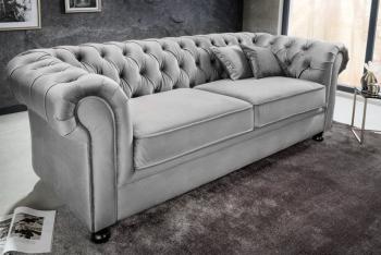 chesterfield bankstel fluweel grijs