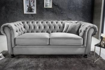 chesterfield bankstel fluweel grijs