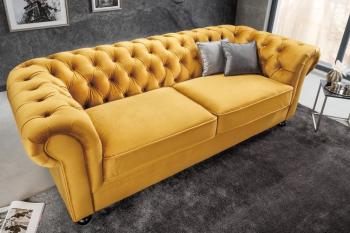 chesterfield 3-zitsbank fluweel geel