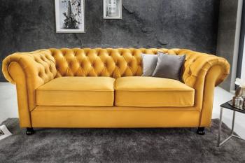 chesterfield 3-zitsbank fluweel geel