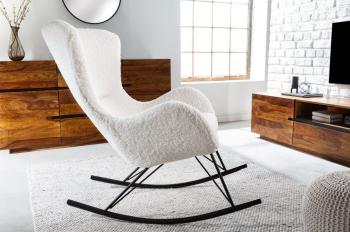 schommel fauteuil wit bouclé