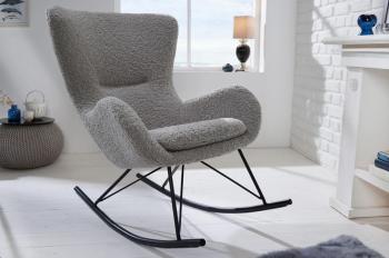 schommel fauteuil grijs bouclé