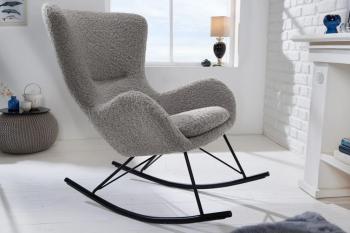 schommel fauteuil grijs bouclé