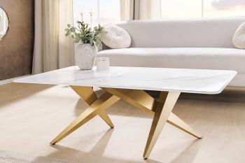 Salontafel wit marmerlook keramiek goud 130 cm