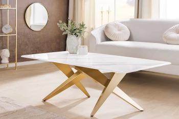 Salontafel wit marmerlook keramiek goud 130 cm