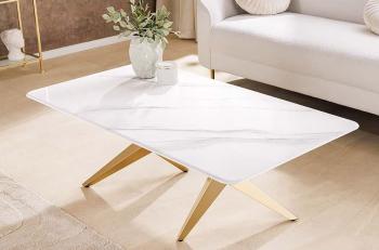 Salontafel wit marmerlook keramiek goud 130 cm