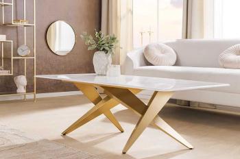 Salontafel wit marmerlook keramiek goud 130 cm