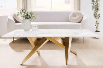 Salontafel wit marmerlook keramiek goud 130 cm