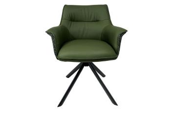 Luxe Eetkamerstoel groen Echt leder met stof draaibaar