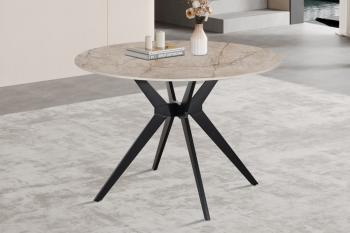Ronde eettafel keramiek beige glanzend 110 cm