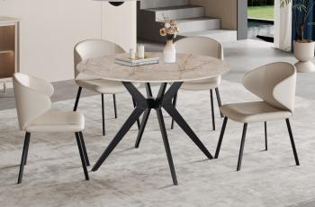 Ronde eettafel keramiek beige glanzend 110 cm