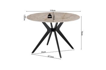 Ronde eettafel keramiek beige glanzend 110 cm