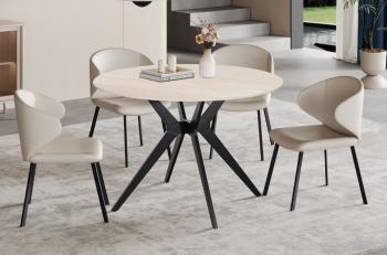 Ronde eettafel keramiek travertin look 110 cm