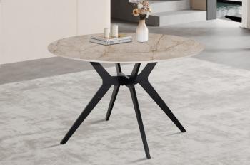 Ronde eettafel keramiek beige glanzend 120 cm