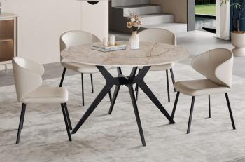 Ronde eettafel keramiek beige glanzend 120 cm