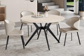 Ronde eettafel keramiek travertin look 120 cm
