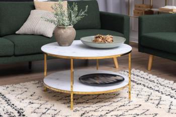 salontafel rond marmerlook wit goud -80 cm